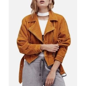 Free People Corduroy Moto Jacket Slouchy Dolman Retro 70s XS